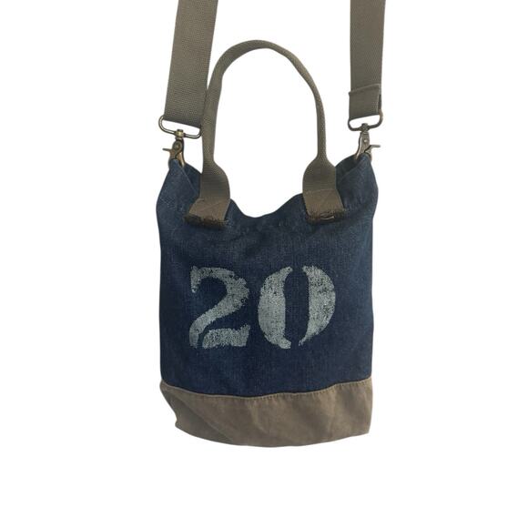FEED + Target 20 Projects Denim & Green Canvas Small Tote Bag Crossbody #4900 - Picture 8 of 16